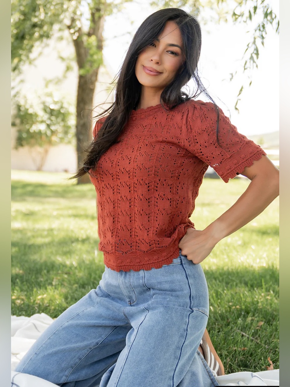 NWT Baltic born serenity knit sweater top short sleeve in rust XL